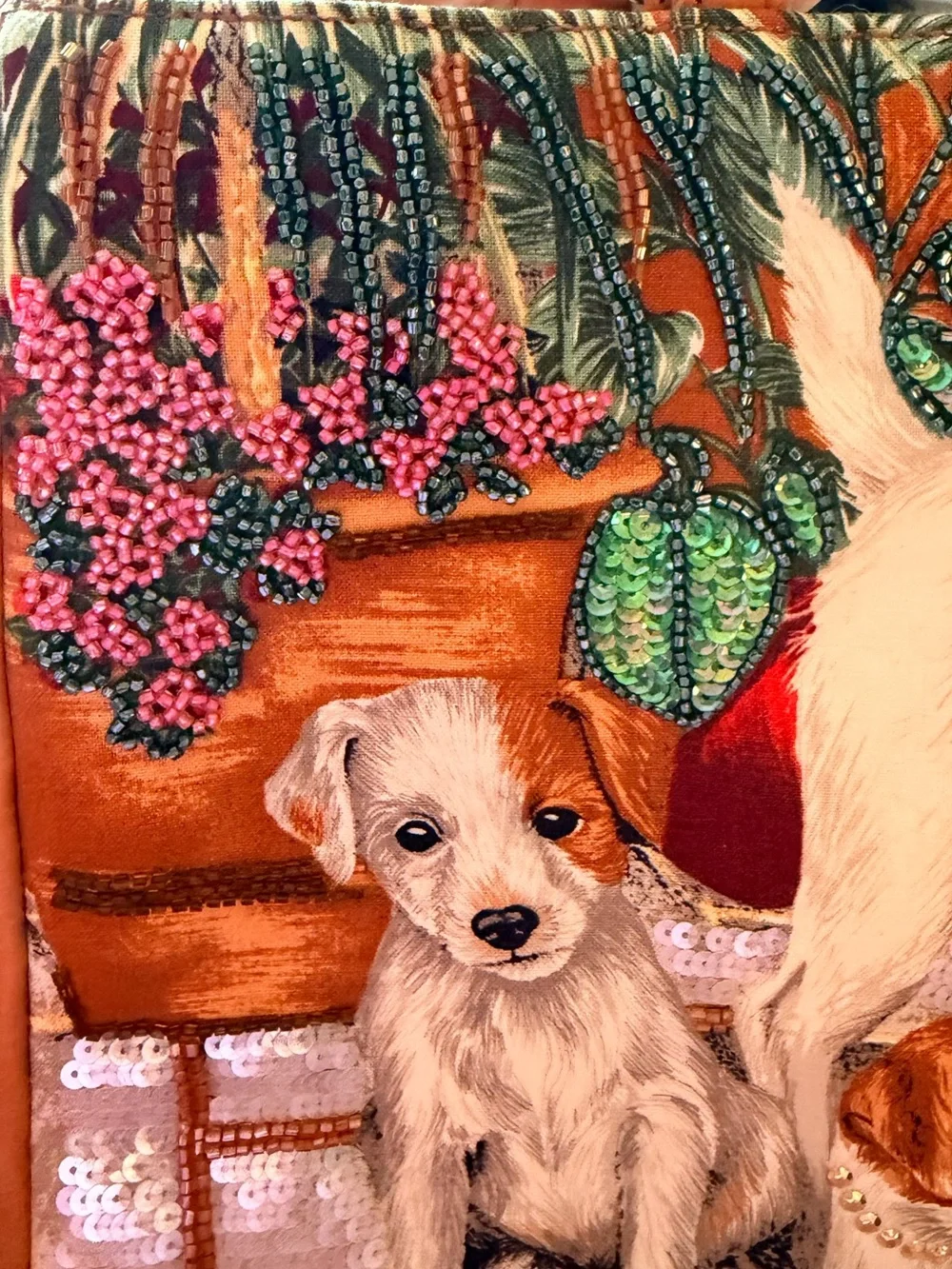 Vintage Isabella Fiore Beaded Jack Russell Terrier Tote Bag Y2K Rare